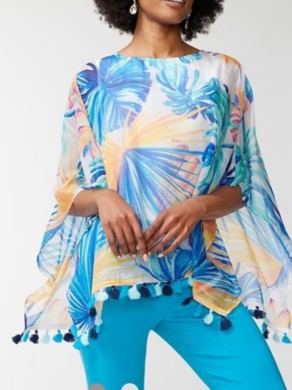 Chico’s  Lightweight Jungle Palm Tassel‎ Jayma Kimono Top